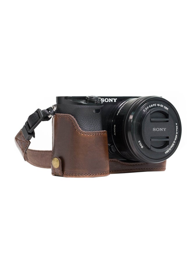 Half-Bottom Protective Camera Case With Strap Brown