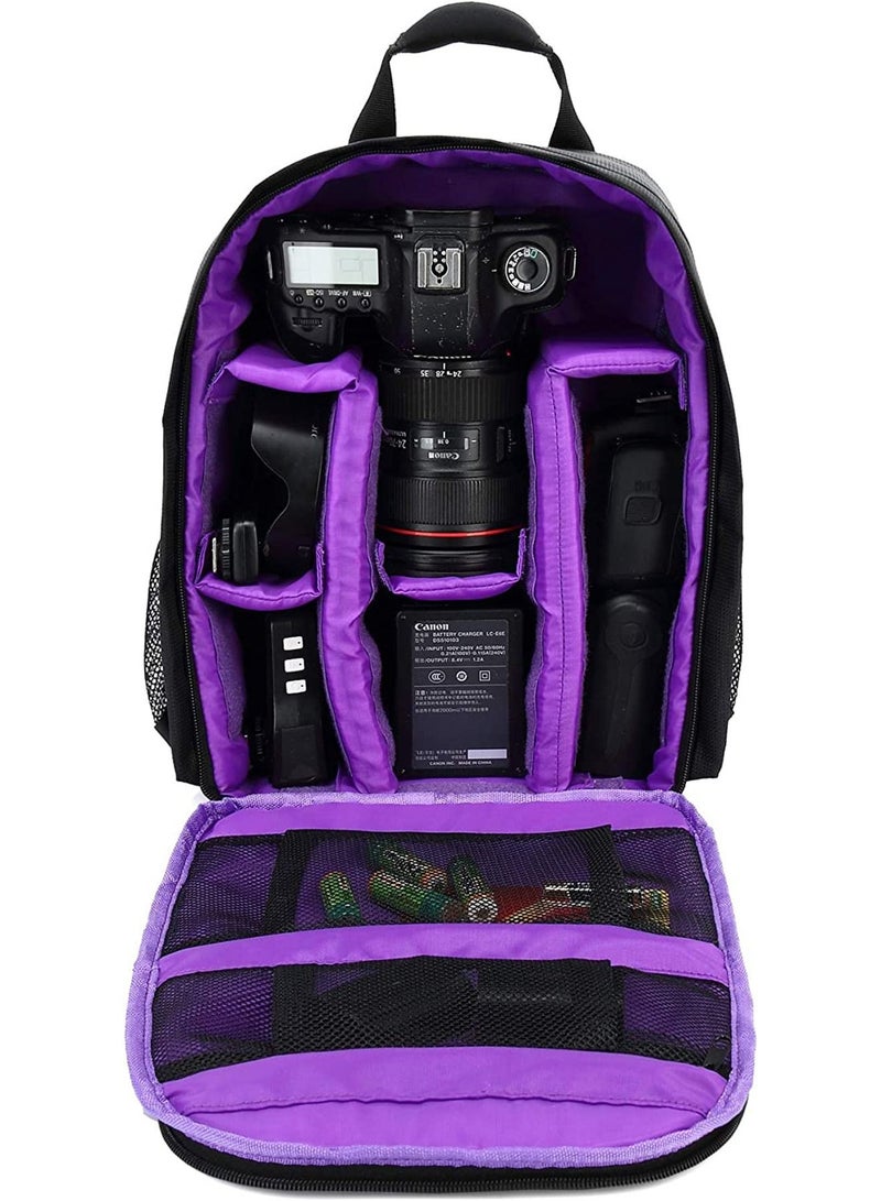 Waterproof DSLR Camera Bag, Shoulder Backpack for Photographers, Shockproof Backpack Hiking Bag (Purple)