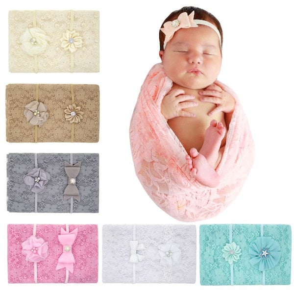 Baby's Swaddling Blanket and Hairband Set