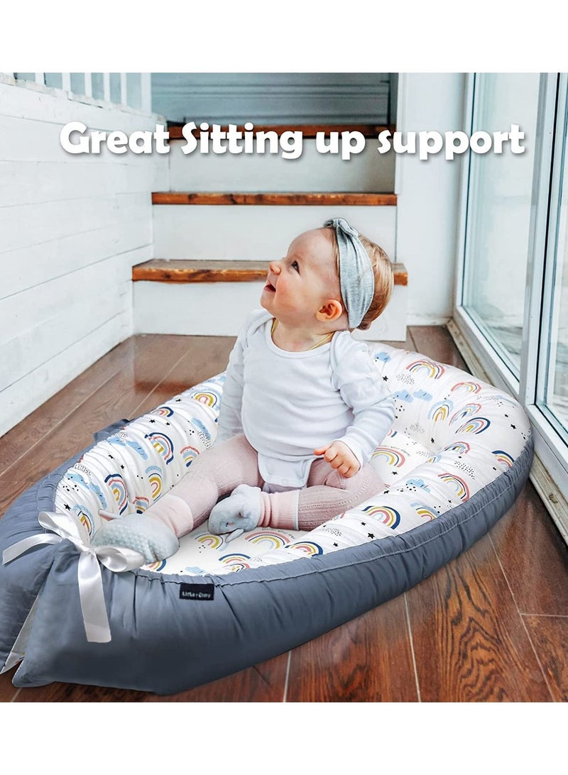 Soft Breathable Fiberfill Newborn Lounger Bed - Sunshine Grey