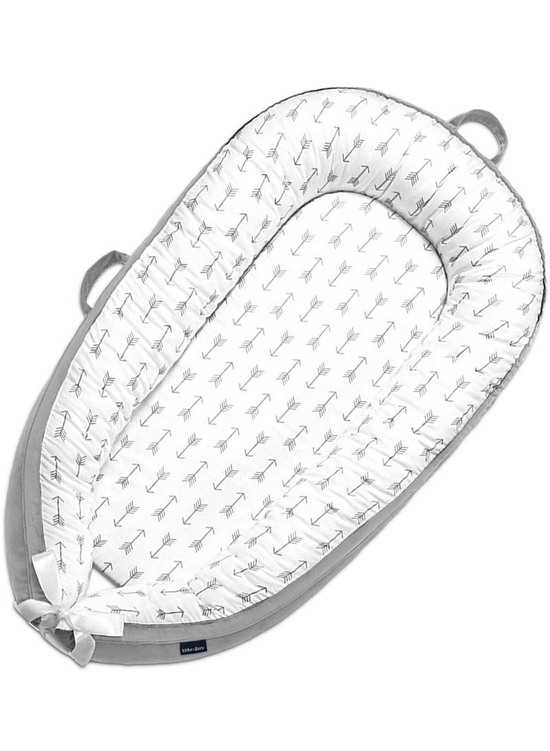 Soft Breathable Fiberfill Newborn Lounger Bed - Arrow Grey