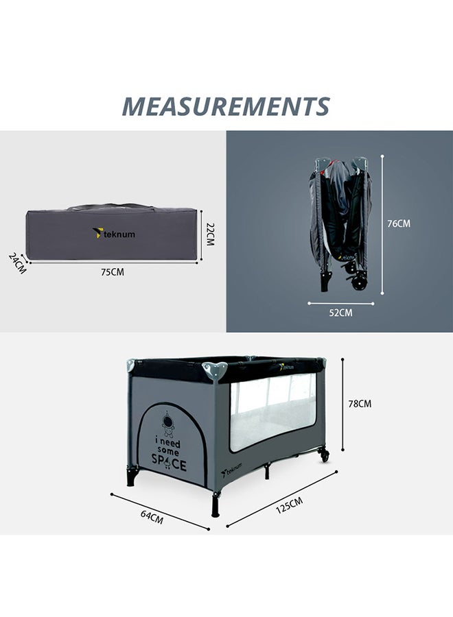Astronaut Playard And Cot With Carry Bag, Years- Grey
