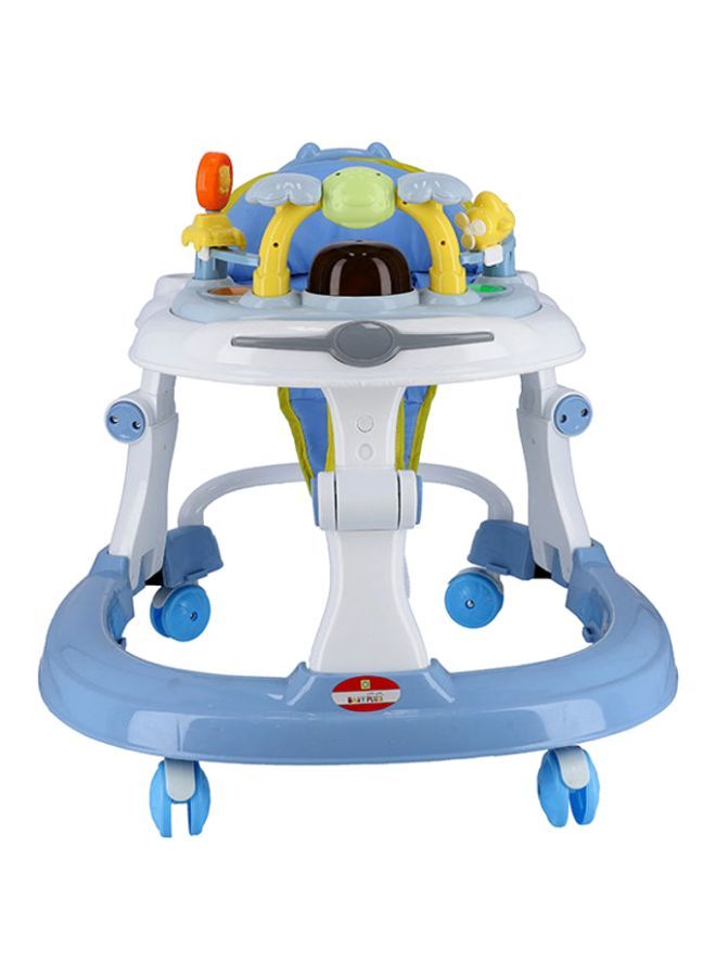 2 in 1 Round Activity Baby Push Walker With 3 Adjustable Height And Musical Toy Bar, 6-18months Boys Girls - Blue