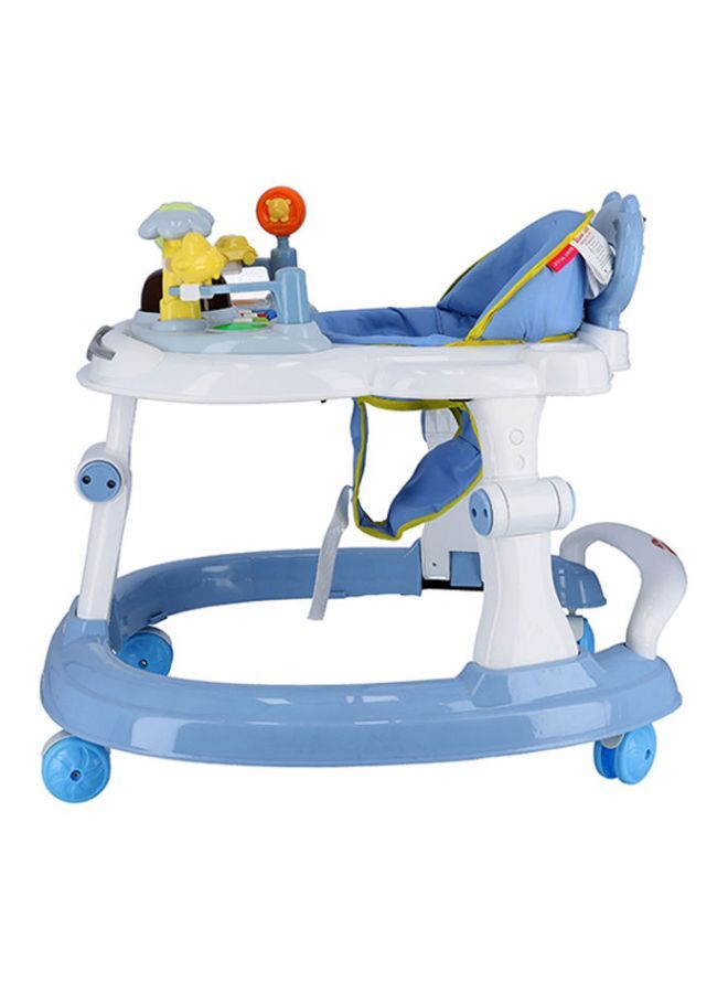 2 in 1 Round Activity Baby Push Walker With 3 Adjustable Height And Musical Toy Bar, 6-18months Boys Girls - Blue