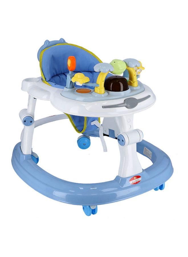 2 in 1 Round Activity Baby Push Walker With 3 Adjustable Height And Musical Toy Bar, 6-18months Boys Girls - Blue