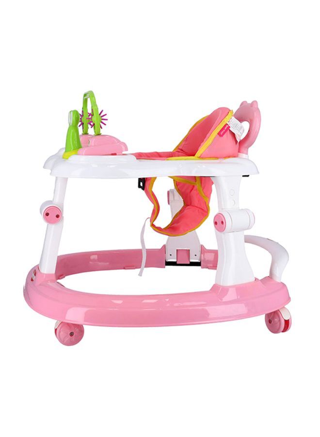 Foldable Multifunctional Anti-Rollover Baby Walker With Music Box Suitable For All Terrain, 6 Height Adjustable, Boys And Girls 6-18 Months - Pink