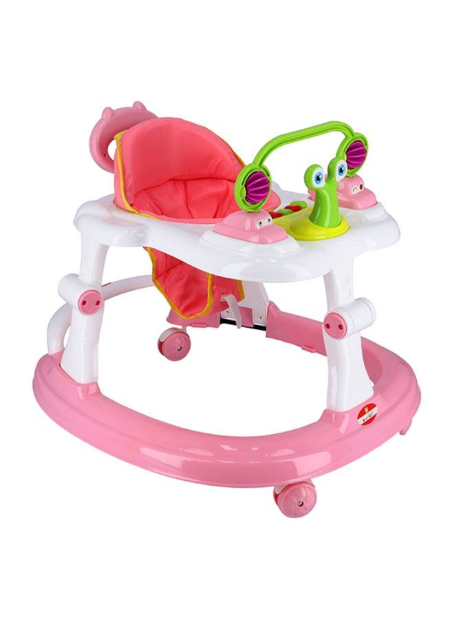 Foldable Multifunctional Anti-Rollover Baby Walker With Music Box Suitable For All Terrain, 6 Height Adjustable, Boys And Girls 6-18 Months - Pink