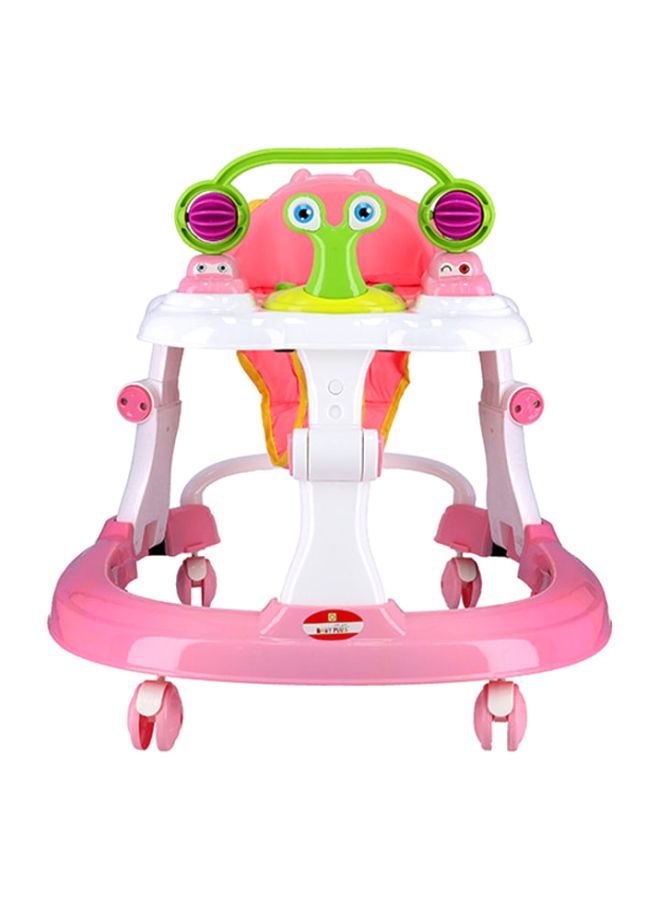 Foldable Multifunctional Anti-Rollover Baby Walker With Music Box Suitable For All Terrain, 6 Height Adjustable, Boys And Girls 6-18 Months - Pink