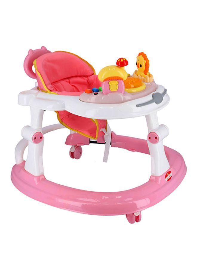 2 in 1 Round Activity Baby Push Walker With 3 Adjustable Height And Musical Toy Bar, 6-18months - Pink