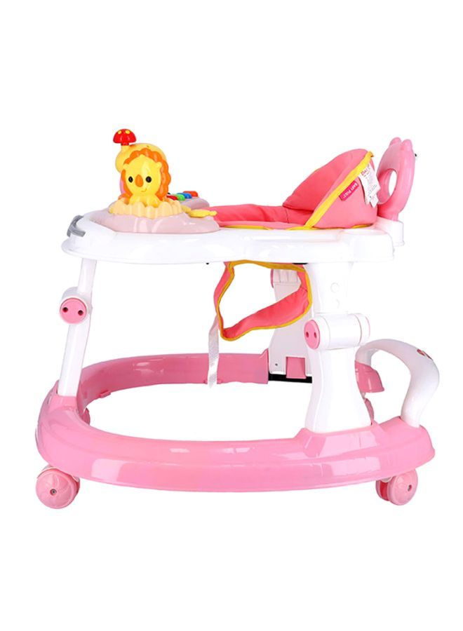 2 in 1 Round Activity Baby Push Walker With 3 Adjustable Height And Musical Toy Bar, 6-18months - Pink