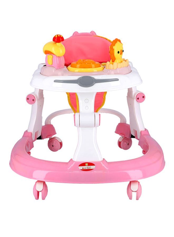 2 in 1 Round Activity Baby Push Walker With 3 Adjustable Height And Musical Toy Bar, 6-18months - Pink