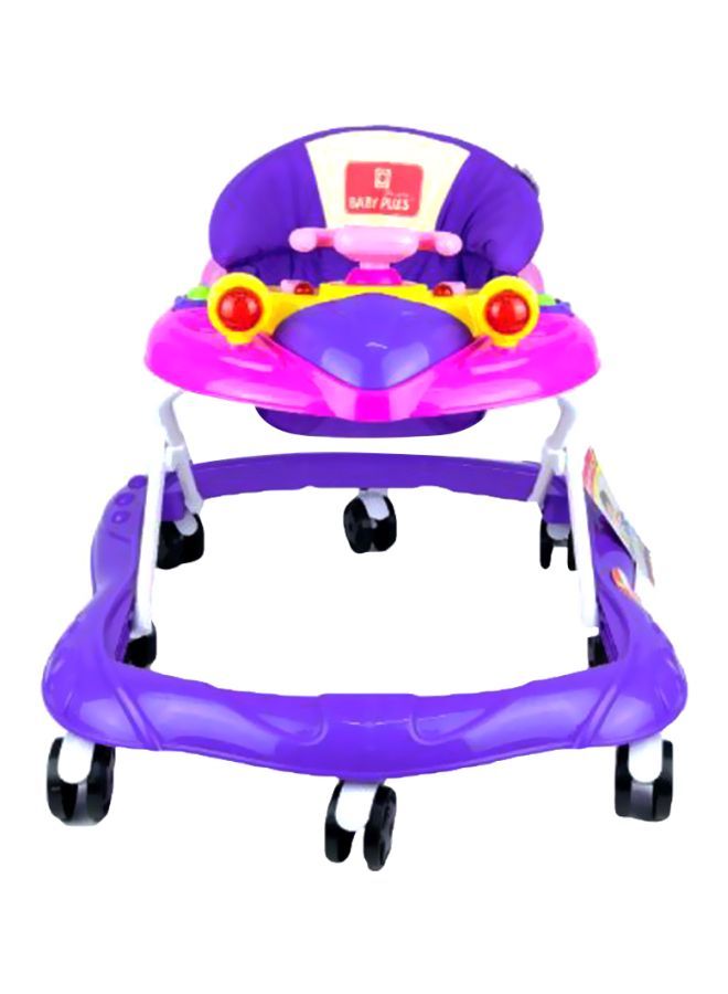 Baby Walker With Activity Rattle Toys, Adjustable Height Thick Safe Or Comfortable Seat Rotatable Wheel And Music Button For Infant Of 6 To 20 months - Pink/Purple