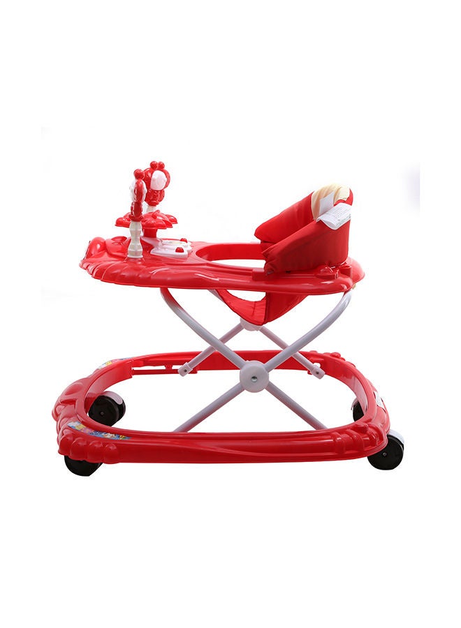 Height Adjustable Baby Walker With Music And Toys Play Tray, From 6 To 18 Months- Red