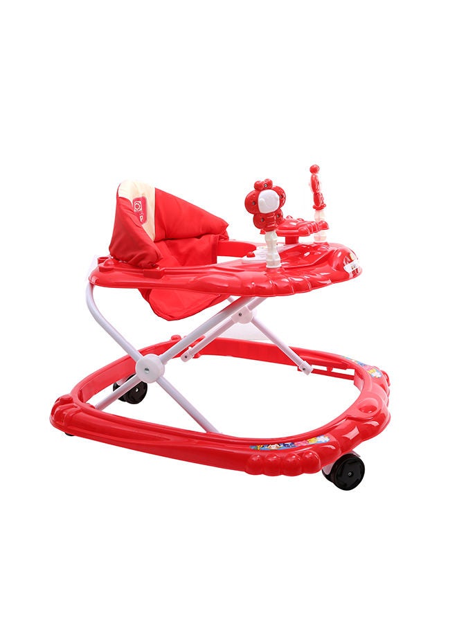 Height Adjustable Baby Walker With Music And Toys Play Tray, From 6 To 18 Months- Red