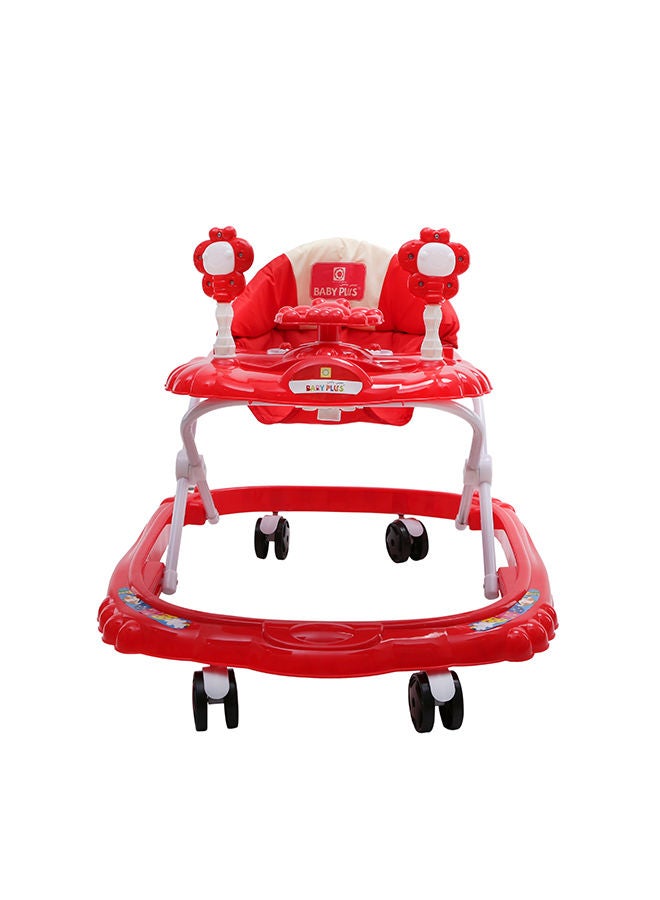 Height Adjustable Baby Walker With Music And Toys Play Tray, From 6 To 18 Months- Red