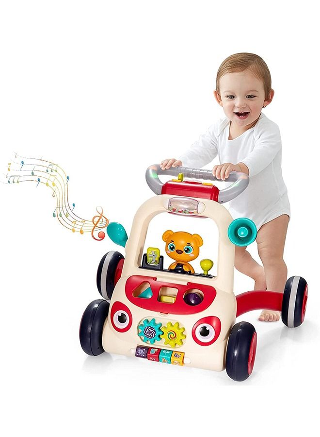 2 In 1 Baby Activity Walker For Kids Baby Push Walker For Baby With Handle Horn Rotating Pully Mirror Shapes Gears Baby Toy Rattle Bar Activity Kids Walker For Baby Boys Girls 9 To 24 Months