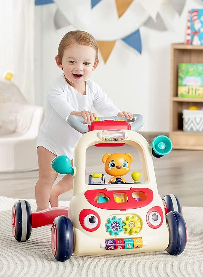 2 In 1 Baby Activity Walker For Kids Baby Push Walker For Baby With Handle Horn Rotating Pully Mirror Shapes Gears Baby Toy Rattle Bar Activity Kids Walker For Baby Boys Girls 9 To 24 Months
