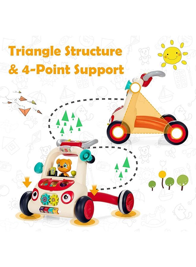 2 In 1 Baby Activity Walker For Kids Baby Push Walker For Baby With Handle Horn Rotating Pully Mirror Shapes Gears Baby Toy Rattle Bar Activity Kids Walker For Baby Boys Girls 9 To 24 Months