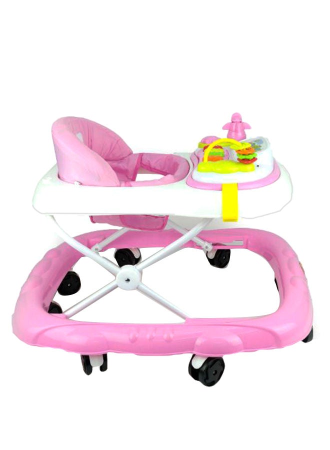 Baby Walker With Activity Rattle Toys, Adjustable Height Thick Safe Or Comfortable Seat, Rotatable Wheel And Music Button For Infant- Pink