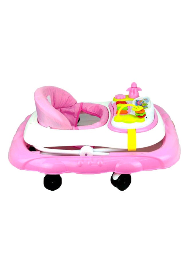 Baby Walker With Activity Rattle Toys, Adjustable Height Thick Safe Or Comfortable Seat, Rotatable Wheel And Music Button For Infant- Pink