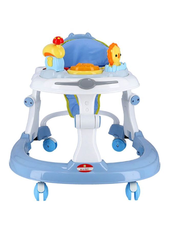 4 in 1 Multifunctional Height Adjustable Baby Walker, Stroller With Removable Music Tray Toys, Foot Pads, Learning Seat Swivel Wheels Safe And Comfortable For 6-18 Months- Blue