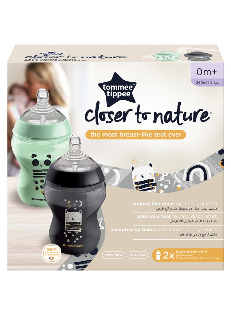 Pack Of 2 Closer To Nature Feeding Bottle 0 Months+ 260 ml Multicolor