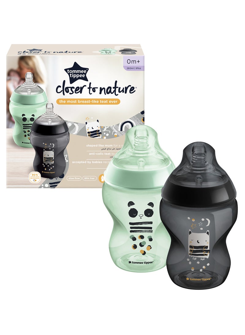 Pack Of 2 Closer To Nature Feeding Bottle 0 Months+ 260 ml Multicolor