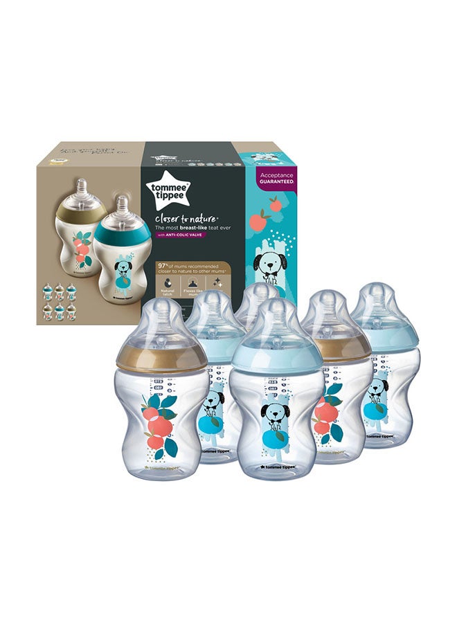 Pack Of 2 Closer To Nature Baby Bottle, Slow Flow Teat With Anti-Colic Valve 0m+, 260ml, Blue