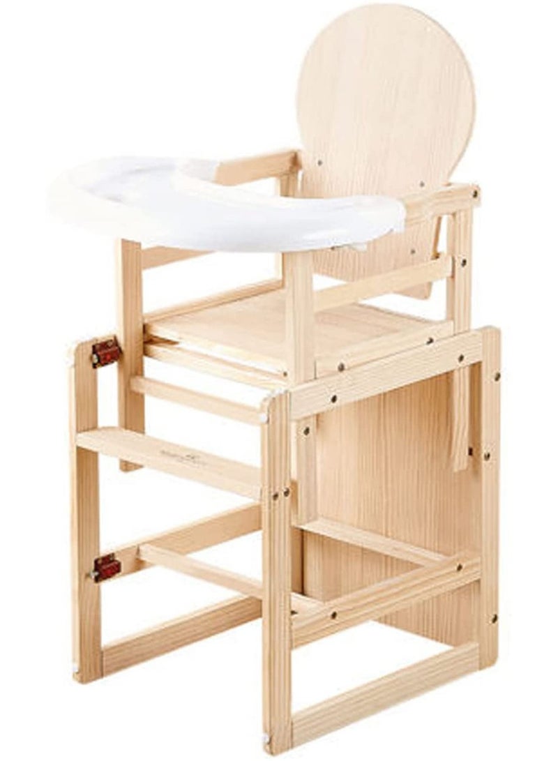 Baby High Chair Wooden Design Foldable Dinning Chair with adjustable Hight(Plain Wood)