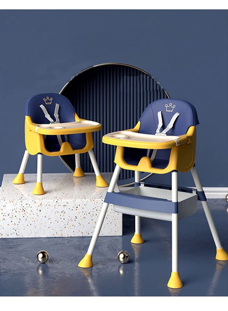 Adjustable Baby High Chair for Dinning 3 in 1 Rest chair and Playing Toys(Crown Blue)