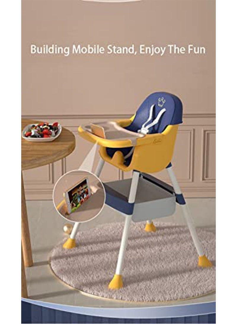 Adjustable Baby High Chair for Dinning 3 in 1 Rest chair and Playing Toys(Crown Blue)