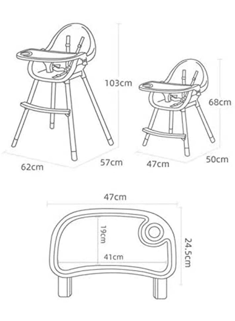 Baby Dining Chair 3-in-1 Portable High Chairs (White and Yellow)