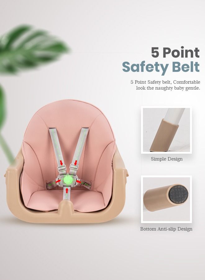 2 in 1 Manta Baby High Chair for Kids Baby Feeding Chair with 2 Adjustable Height Footrest Safety Belt Baby Booster Seat for Baby with Tray Kids High Chair for Baby 6 Months to 4 Years Pink