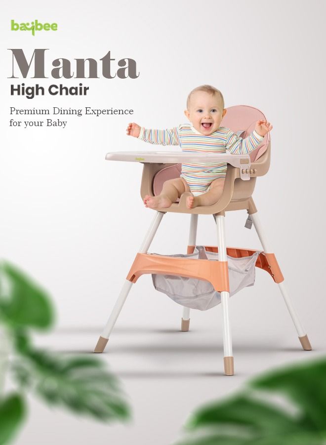 2 in 1 Manta Baby High Chair for Kids Baby Feeding Chair with 2 Adjustable Height Footrest Safety Belt Baby Booster Seat for Baby with Tray Kids High Chair for Baby 6 Months to 4 Years Pink