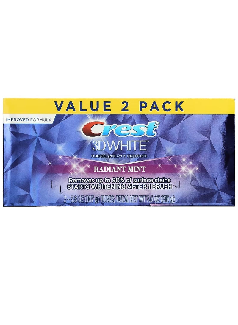 2-Piece 3D White Fluoride Anti Cavity Radiant Mint Toothpaste