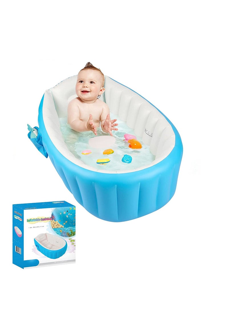 TYCOM Baby Inflatable Bathtub Toddler Inflatable Mini Air Bath Tub Portable Foldable Non-Slip Mini Air Swimming Pool Shower Tub For Baby (BLUE)