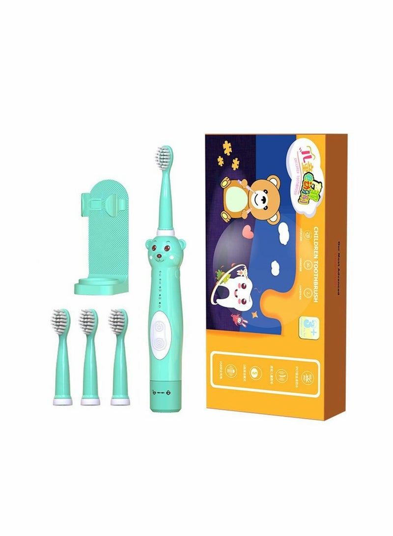Kids Sonic Electric Toothbrush, Cute Bear Rechargeable Toothbrush for Children, Boys Girls Age 3-12 with 30s Reminder, 2 Min Timer, 5 Modes, 4 Brush Heads, Bear Toothbrush