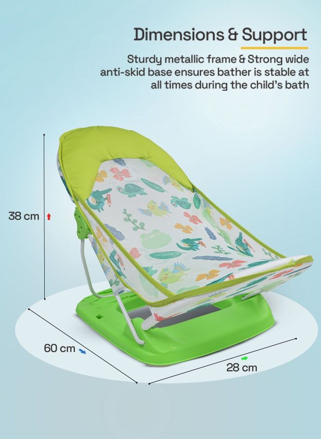 Baby Bather For New Born Babies Foldable Baby Bath Seat Chair With 3 Position Recline Baby Bath Sling Training Seat With Soft Mesh Support Bather For Baby 0 To 12 Months Boy Girl Green