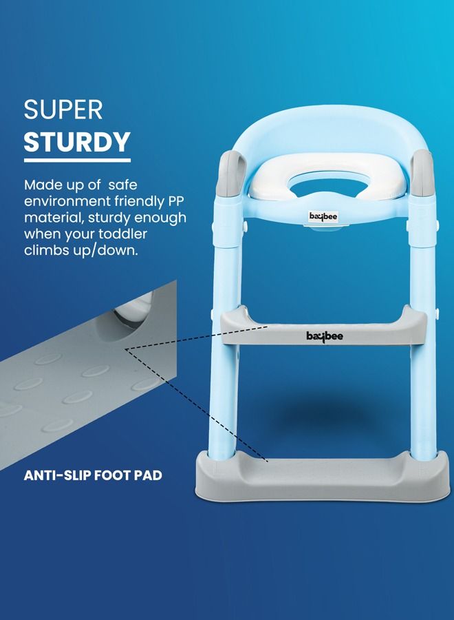 Aura Baby Potty Seat with Ladder for Western Toilets Kids Toilet Potty Training Seat for baby with Handle Cushion Kids Potty Chair Kids Potty Seat for Baby Kids 2 to 5 Years Boys Girls Blue