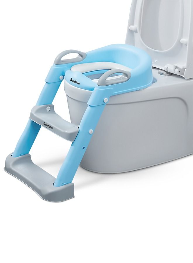 Aura Baby Potty Seat with Ladder for Western Toilets Kids Toilet Potty Training Seat for baby with Handle Cushion Kids Potty Chair Kids Potty Seat for Baby Kids 2 to 5 Years Boys Girls Blue