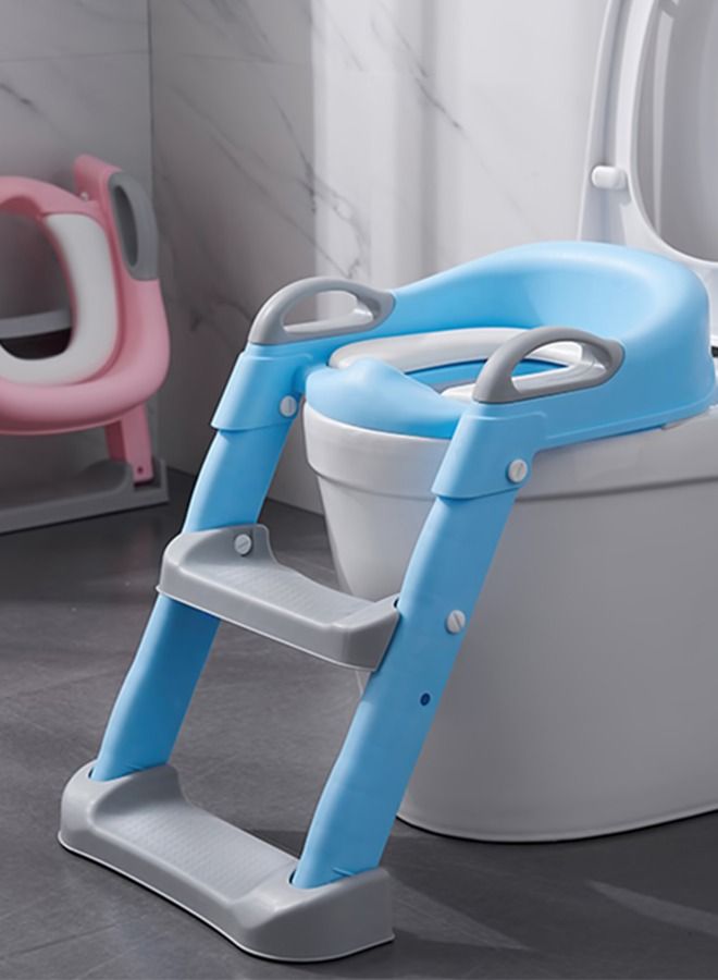 Aura Baby Potty Seat with Ladder for Western Toilets Kids Toilet Potty Training Seat for baby with Handle Cushion Kids Potty Chair Kids Potty Seat for Baby Kids 2 to 5 Years Boys Girls Blue