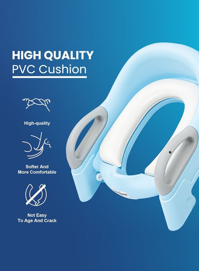 Aura Baby Potty Seat with Ladder for Western Toilets Kids Toilet Potty Training Seat for baby with Handle Cushion Kids Potty Chair Kids Potty Seat for Baby Kids 2 to 5 Years Boys Girls Blue