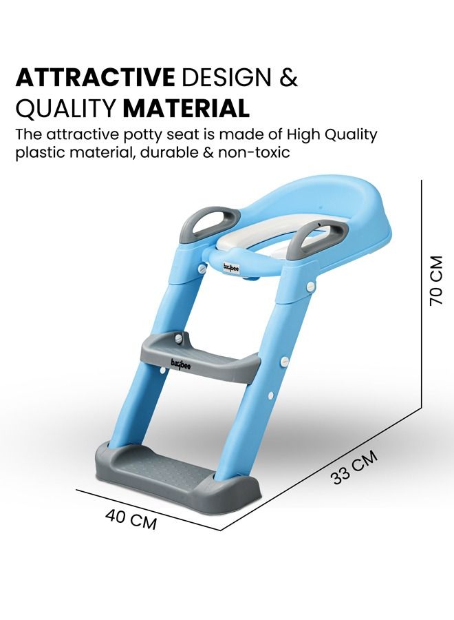 Aura Baby Potty Seat with Ladder for Western Toilets Kids Toilet Potty Training Seat for baby with Handle Cushion Kids Potty Chair Kids Potty Seat for Baby Kids 2 to 5 Years Boys Girls Blue