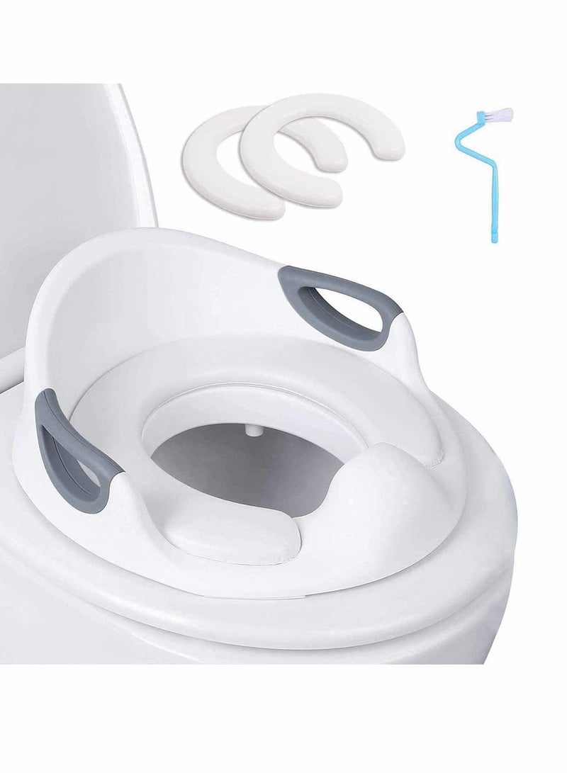 Potty Training Toilet Seat for Kids Toddlers Boys Girls Toilet Trainer Ring with Handle with Backrest, Apply to Round and Oval Toilets (1 x Brush + 2 x Dismountable Cushion)