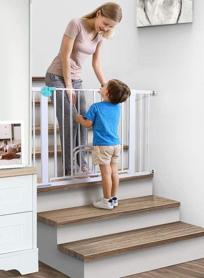 Auto Close Baby Safety Gate Size 75 - 85+10Cm Extra Tall Wide Baby Child Gate Easy Walk Thru Pet Dog Gate For House Doorway Staircases Indoor Auto Close Safety Baby Gate 75-85+10 Cm Green