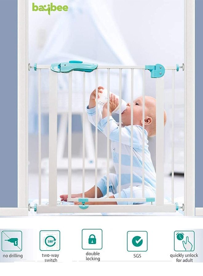 Auto Close Baby Safety Gate Size 75 - 85+10Cm Extra Tall Wide Baby Child Gate Easy Walk Thru Pet Dog Gate For House Doorway Staircases Indoor Auto Close Safety Baby Gate 75-85+10 Cm Green