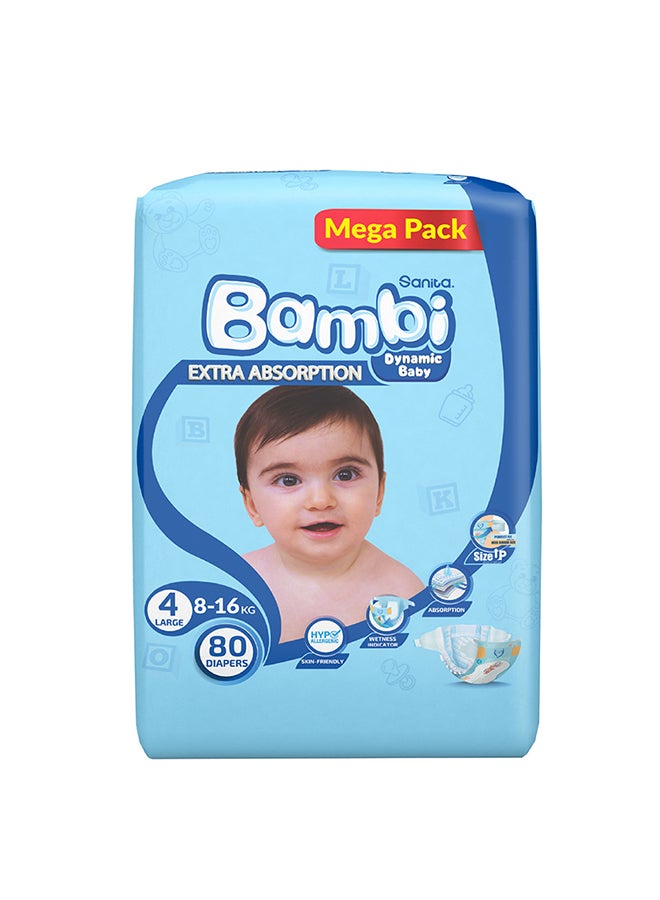 Size 4, Large, 8-16 Kg, Mega Pack, 80 Diapers