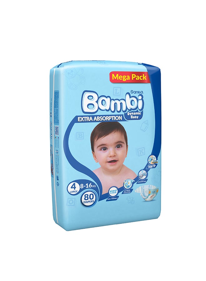 Size 4, Large, 8-16 Kg, Mega Pack, 80 Diapers