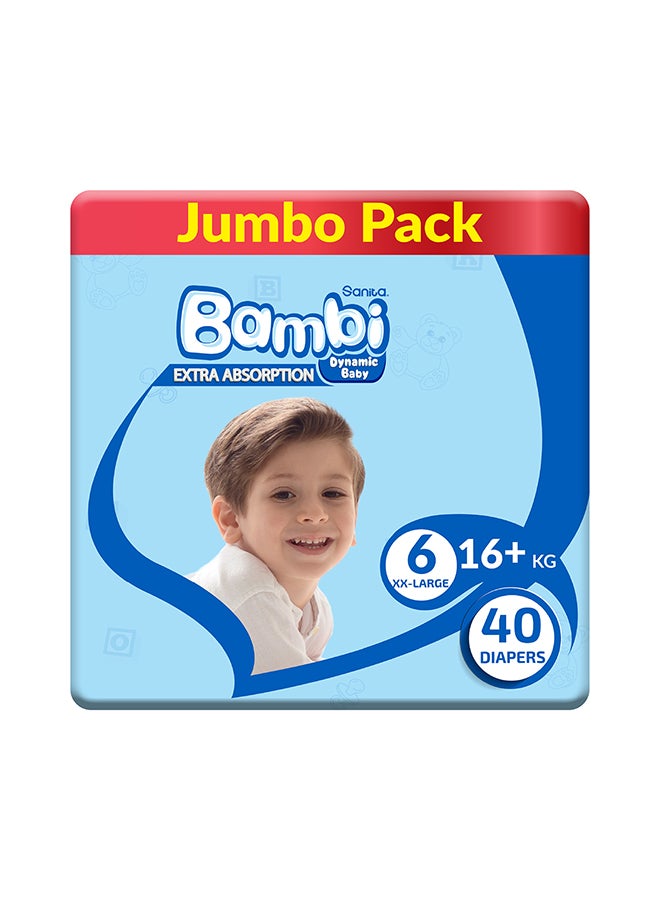 Baby Diapers Jumbo Pack Size 6, Xx-Large, 16+ Kg, 40 Count