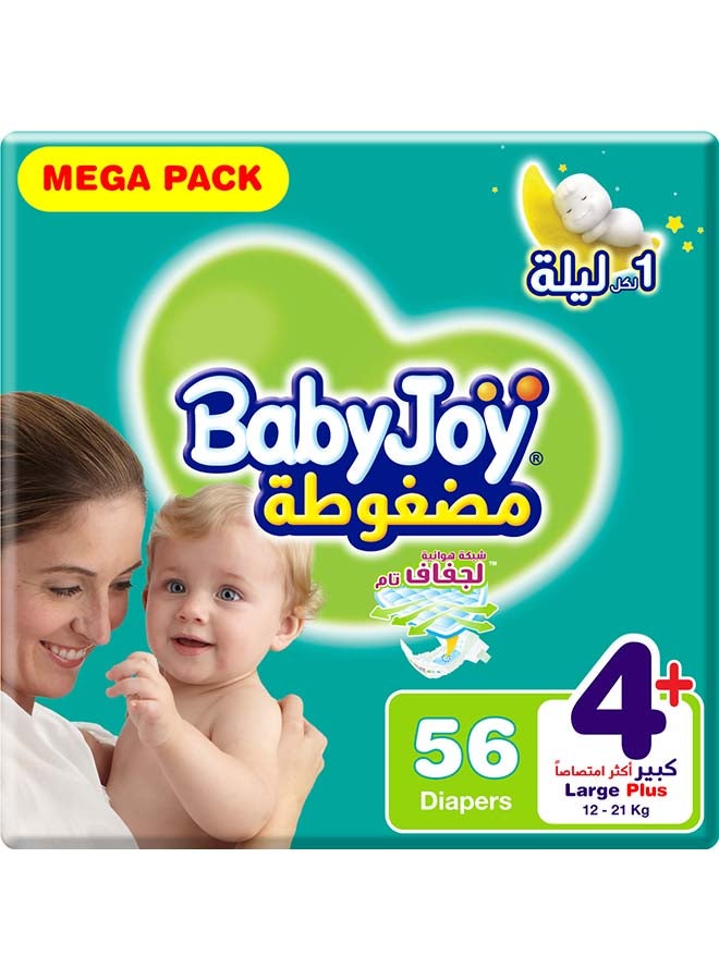 Compressed Diamond Pad, Size 4+ Large Plus, 12 to 21 kg, Mega Pack, 56 Diapers